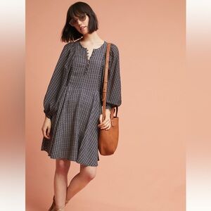 Anthropologie Maeve Black and White Motif Nilaya Long Sleeve Dress